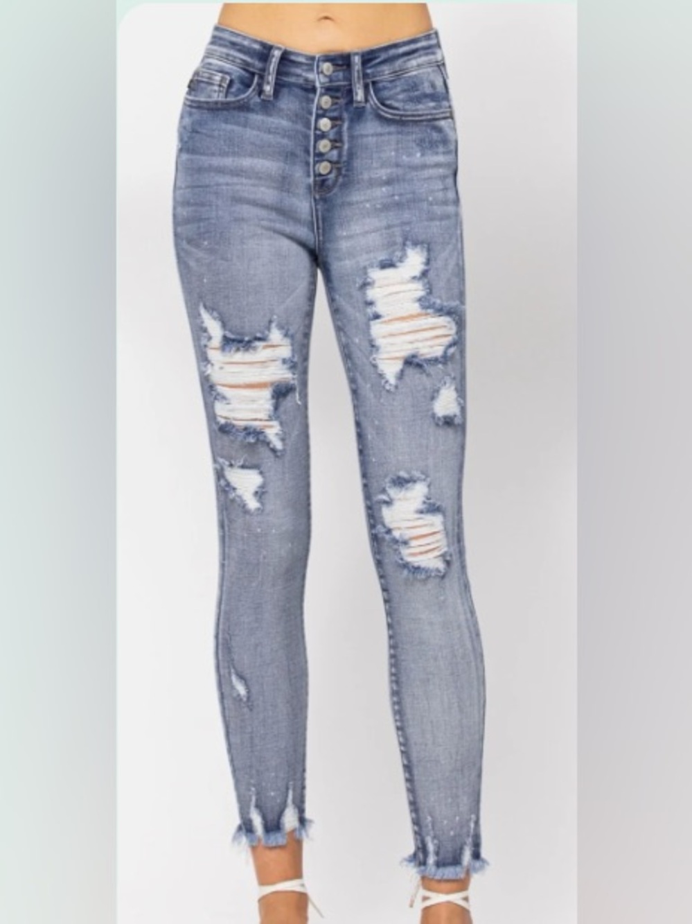 NWT Judy Blue High Waist Skinny Jeans Size 11/30 Medium Wash Destroyed Denim